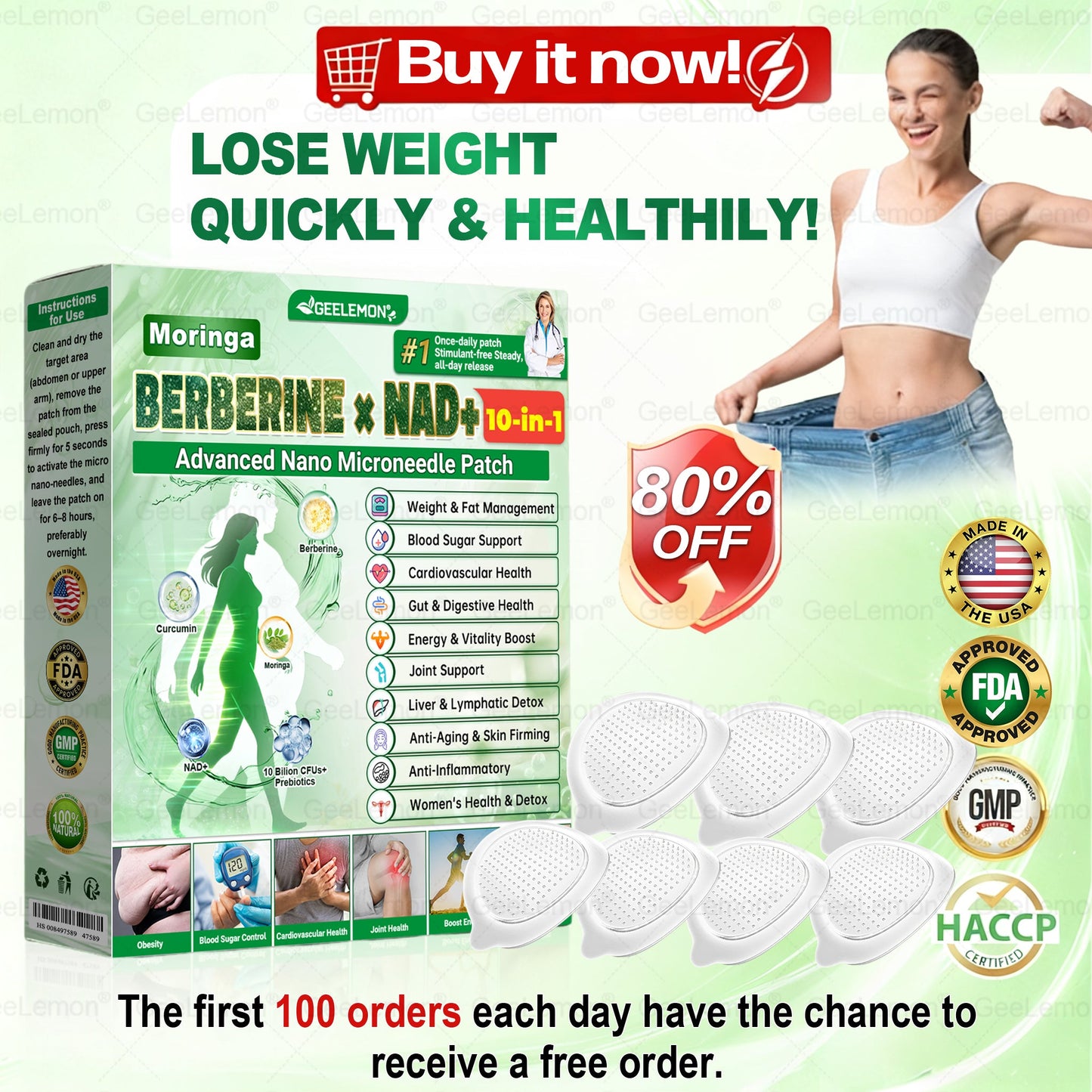 10-in-1 Berberine + NAD+ Advanced Nano Microneedle Patch