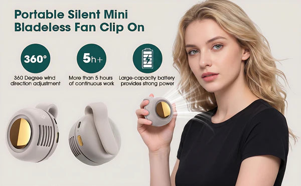 Mini Bladeless Fan Rechargeable 3 Speed Portable Cooling Fan