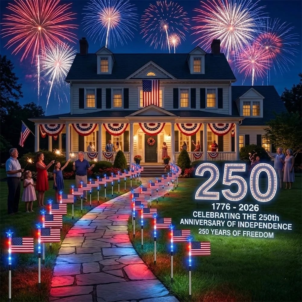🇺🇸 8-in-1 Solar American Flag Garden Stakes Auto-On Patriotic Lights ✨