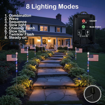 🇺🇸 8-in-1 Solar American Flag Garden Stakes Auto-On Patriotic Lights ✨