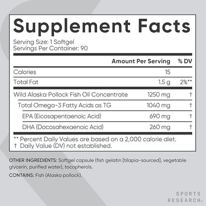 Omega-3 Fish Oil 1250 - Triple Strength Fish Oil Supplement