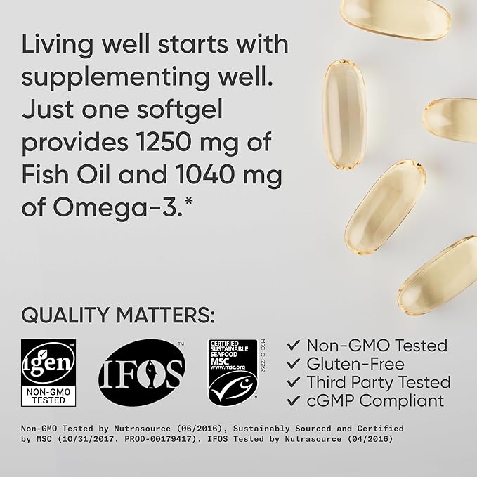 Omega-3 Fish Oil 1250 - Triple Strength Fish Oil Supplement