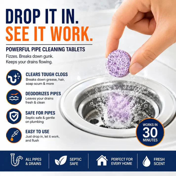 Foaming Pipe Cleaner Tablets | Drain Cleaning Tablets for Kitchen & Bathroom Sinks