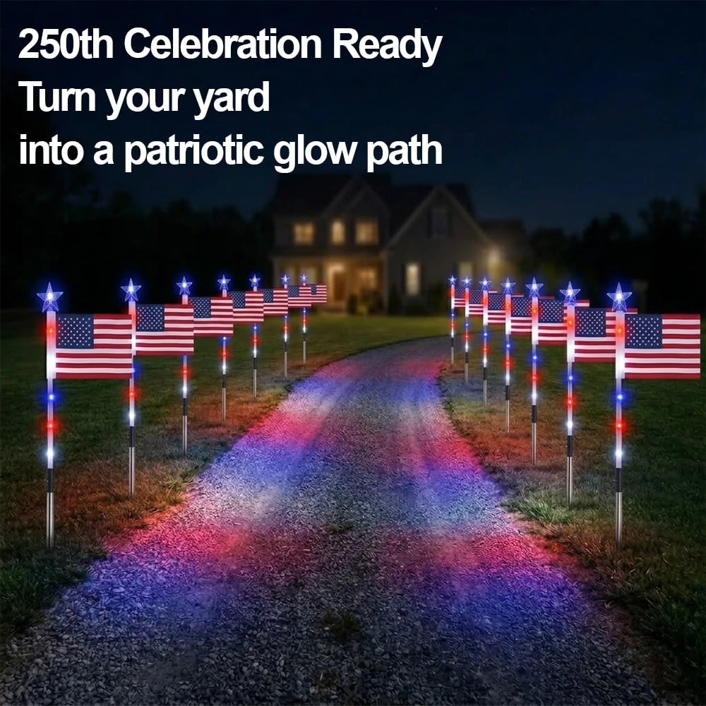 🇺🇸 8-in-1 Solar American Flag Garden Stakes Auto-On Patriotic Lights ✨