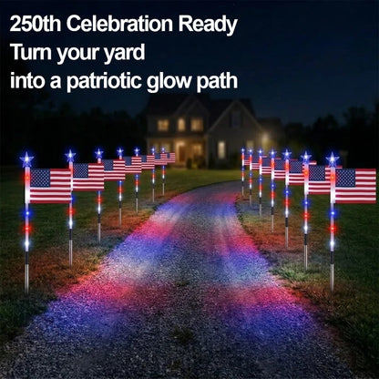 🇺🇸 8-in-1 Solar American Flag Garden Stakes Auto-On Patriotic Lights ✨