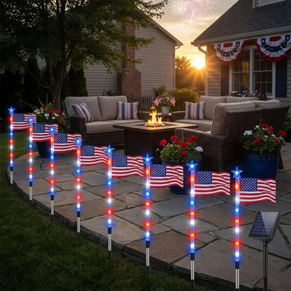 🇺🇸 8-in-1 Solar American Flag Garden Stakes Auto-On Patriotic Lights ✨