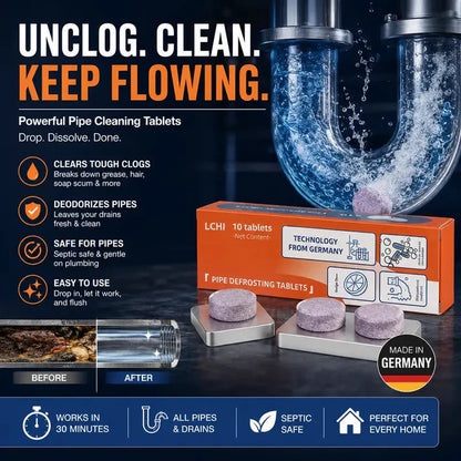 Foaming Pipe Cleaner Tablets | Drain Cleaning Tablets for Kitchen & Bathroom Sinks