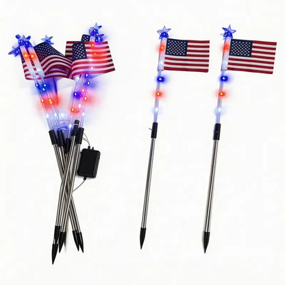 🇺🇸 8-in-1 Solar American Flag Garden Stakes Auto-On Patriotic Lights ✨