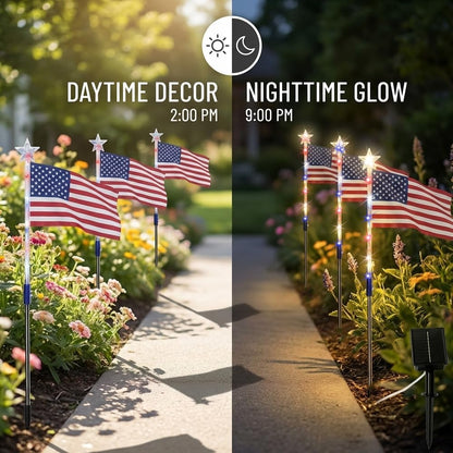🇺🇸 8-in-1 Solar American Flag Garden Stakes Auto-On Patriotic Lights ✨