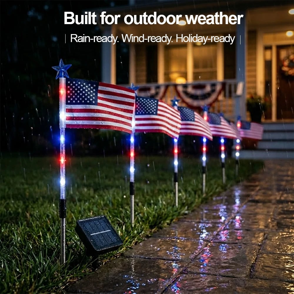 🇺🇸 8-in-1 Solar American Flag Garden Stakes Auto-On Patriotic Lights ✨