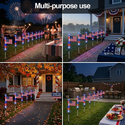 🇺🇸 8-in-1 Solar American Flag Garden Stakes Auto-On Patriotic Lights ✨