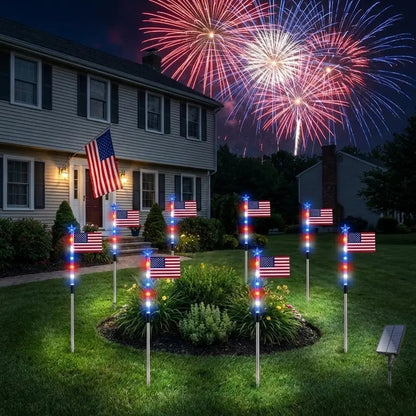🇺🇸 8-in-1 Solar American Flag Garden Stakes Auto-On Patriotic Lights ✨