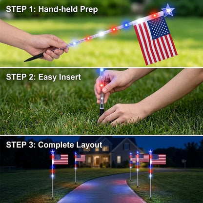 🇺🇸 8-in-1 Solar American Flag Garden Stakes Auto-On Patriotic Lights ✨